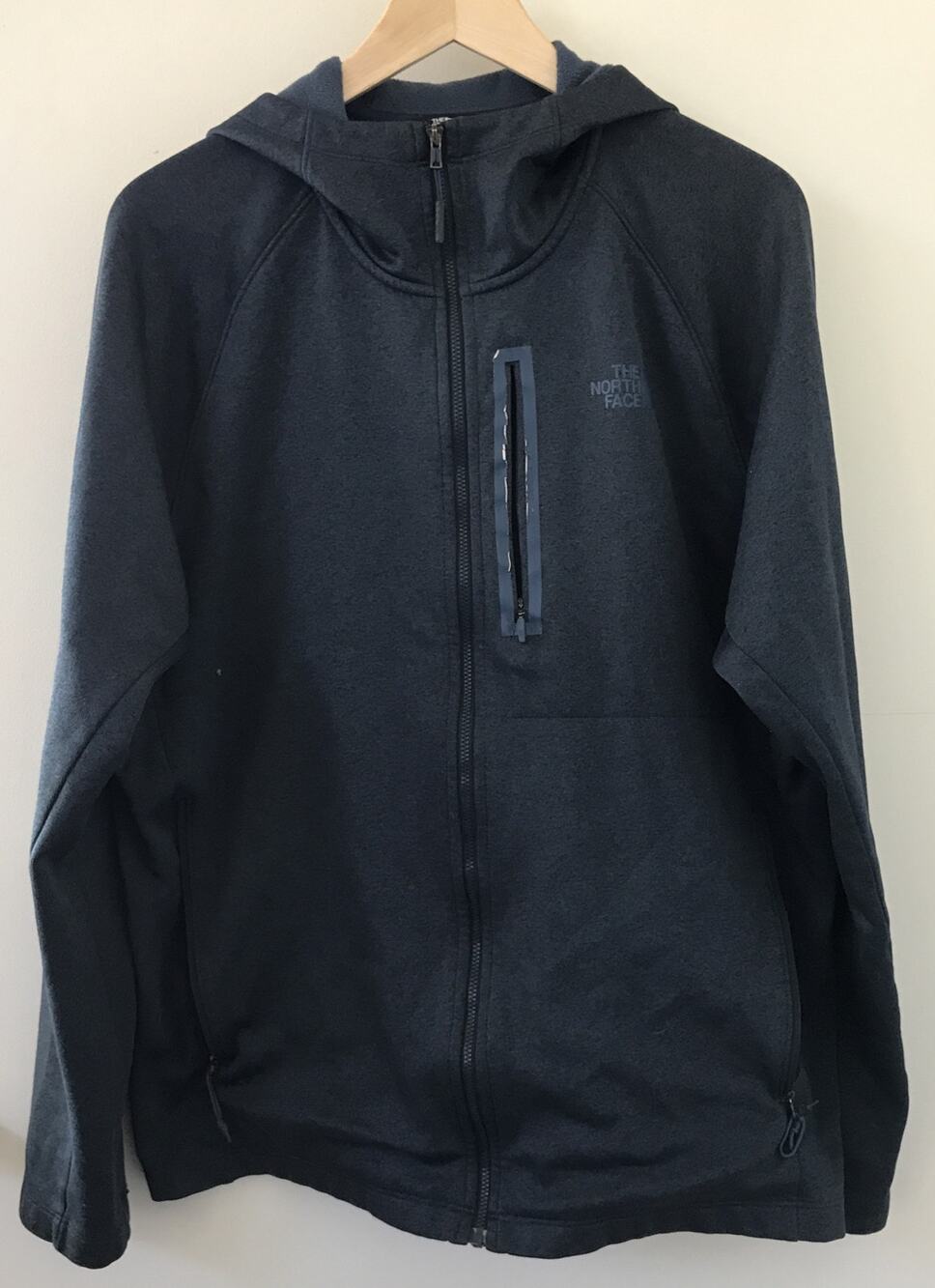 The North Face Dark Navy Blue Hoodie Sweatshirt Light Fleece Jacket Mens XL 48"